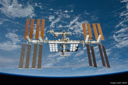 The International Space Station is in low-Earth orbit, 400km above Earth.