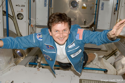 While in space you float weightless.