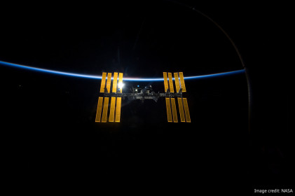 The International Space Station circles the Earth every 90 minutes.