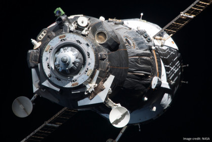 The Soyuz spacecraft approaching the International Space Station.